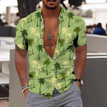 3D Plant Print Quick-Dry Short Sleeve Shirt