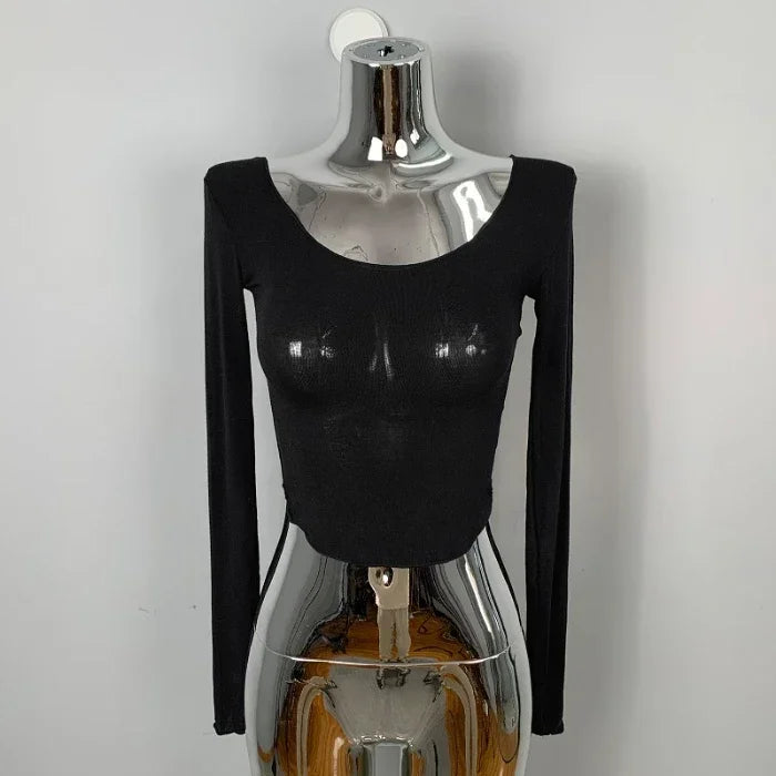 Long Sleeve Slim Fit Scoop Neck Crop Top