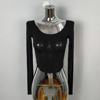 Long Sleeve Slim Fit Scoop Neck Crop Top