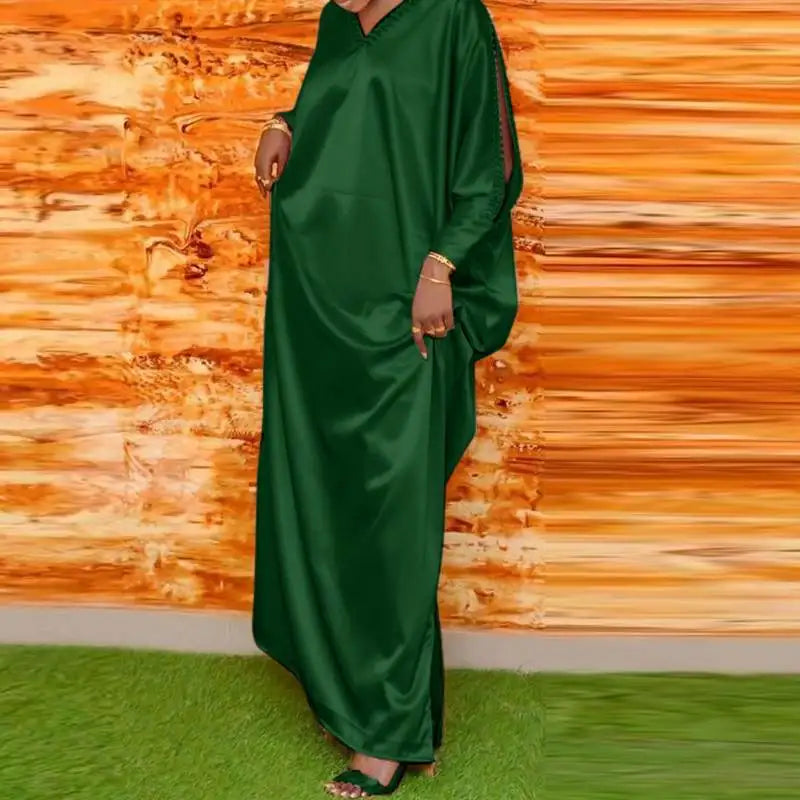 Women’s Long Sleeve Satin Maxi Dress – Vintage Floral Print Boho Sundress