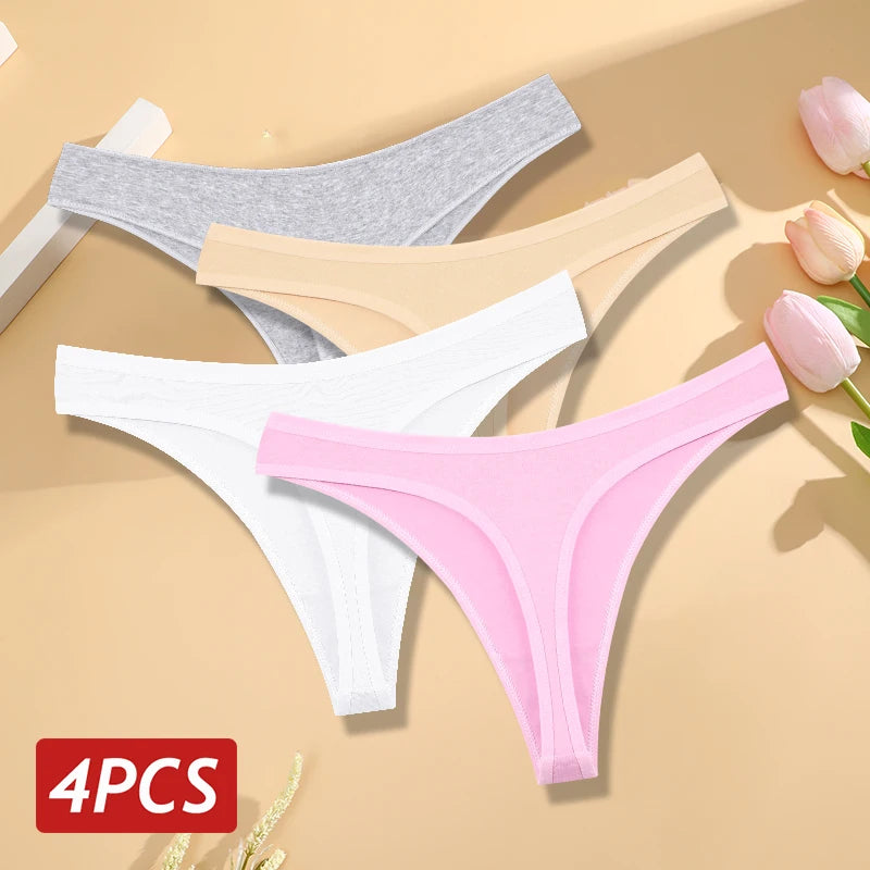 4PCS Cotton Seamless Low Rise Thongs