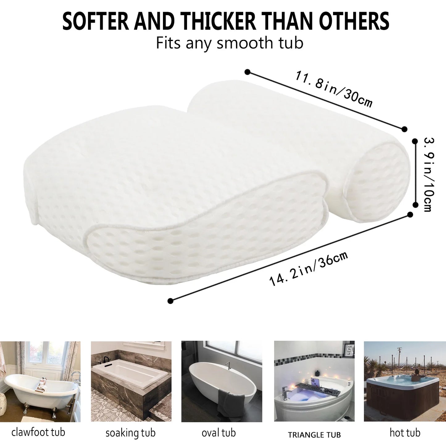 Spa Bathtub Pillow with Anti-Slip Suction Cups