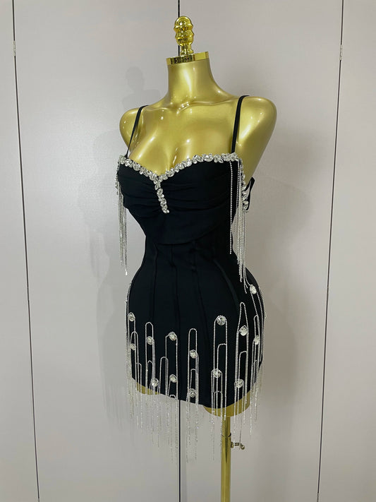 Women's V-Neck Spaghetti Strap Floral Applique Camisole Bodycon Mini Dress