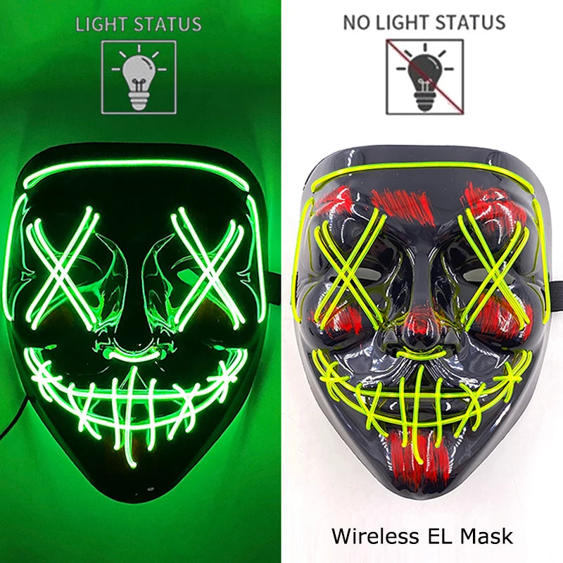 LED Light-Up Neon Wire Purge Mask – 3-Mode Halloween Horror Cosplay Mask for Adults