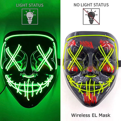 LED Light-Up Neon Wire Purge Mask – 3-Mode Halloween Horror Cosplay Mask for Adults
