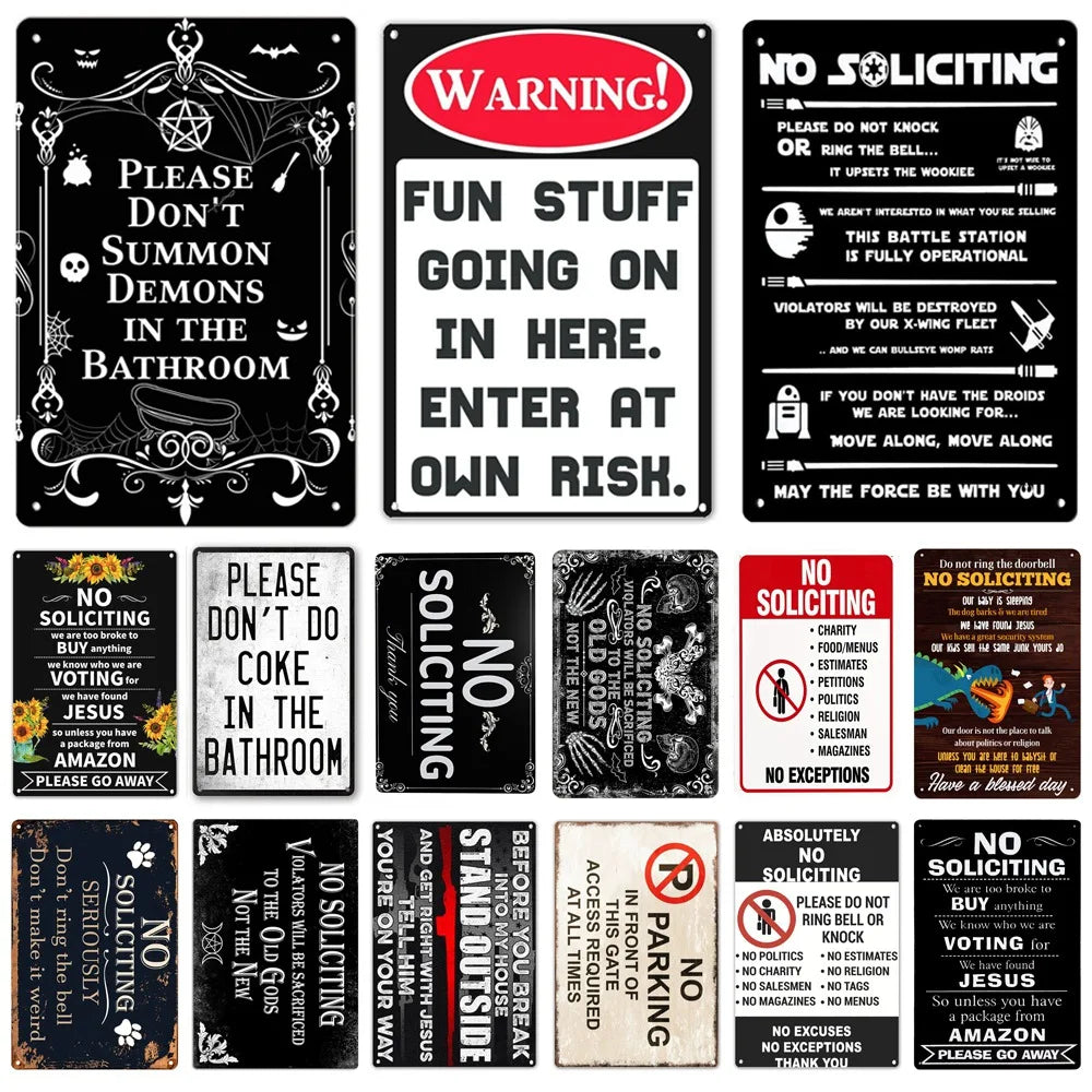 Funny No Soliciting Vintage Metal Tin Sign