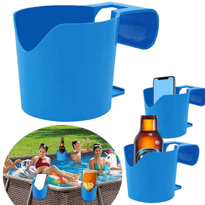 3-in-1 Above Ground Poolside Storage Basket with Cup Holder & Utility Hooks – Heavy-Duty Organizer for Pool Accessories