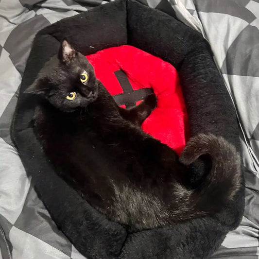 Gothic Coffin Pet Bed Mat with Red Cross Accent