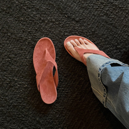 Women's Genuine Sheepskin Suede T-Strap Flat Flip Flop Sandals