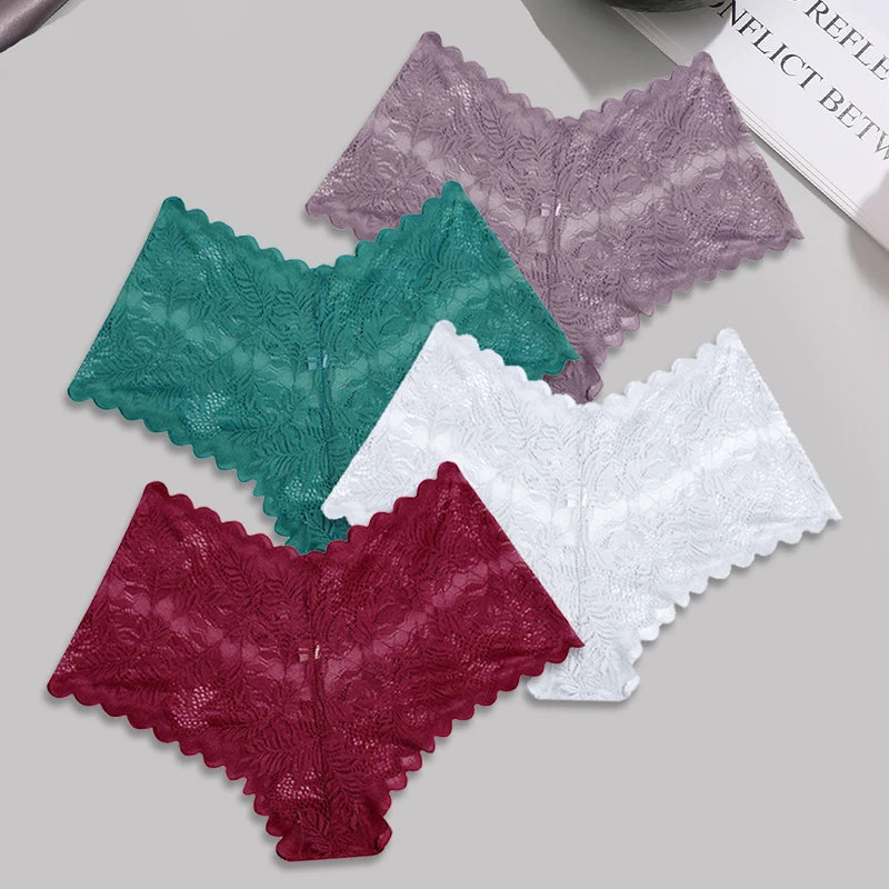 FINETOO 4pcs Lace Floral Boyshorts
