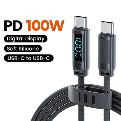 Toocki 100W USB-C to USB-C Fast Charging Cable with LED Digital Display