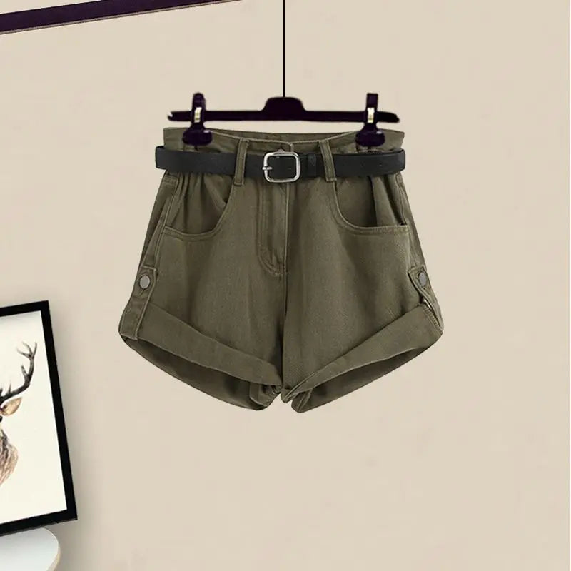 Women's Summer Safari Style Letter Tassel T-Shirt & Shorts 2-Piece Set
