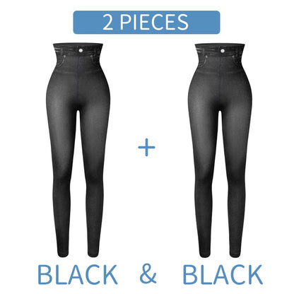 Women's High-Waist Denim Print Stretchy Jeggings