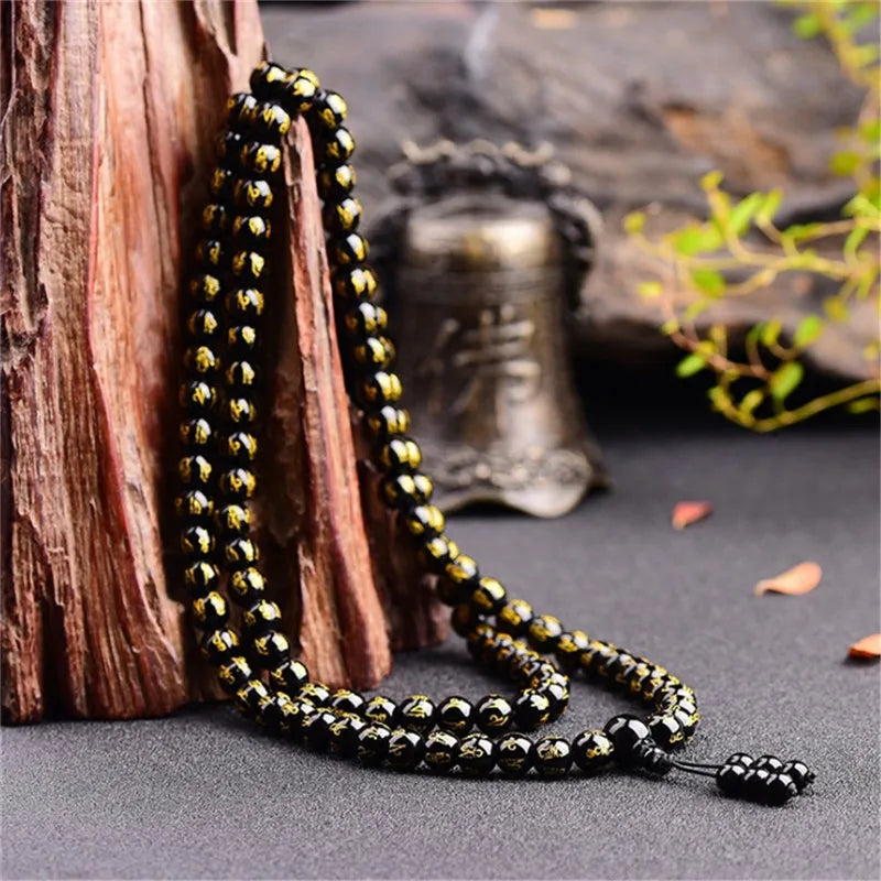 Natural Stone Six Words Mantra Bead Bracelet