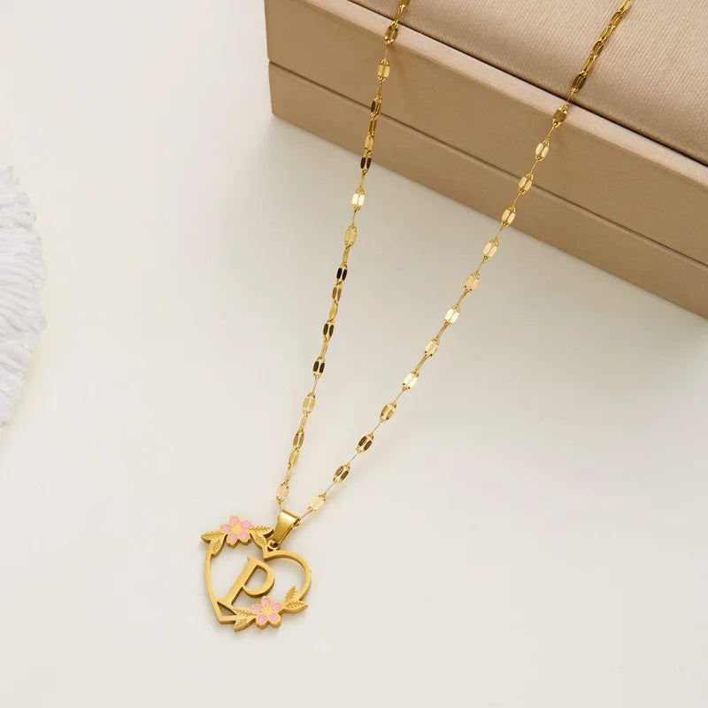 Stainless Steel Love Heart A-Z Letter Necklace
