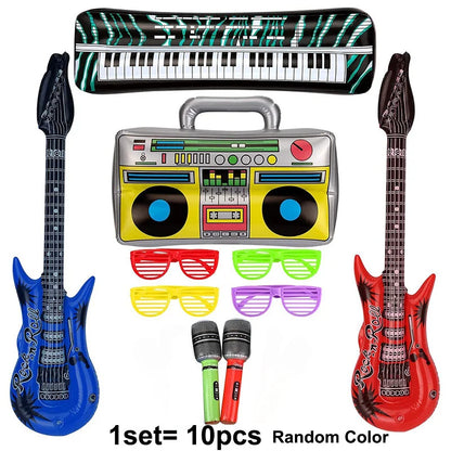 Inflatable Rock Star Toy Set - Musical Instrument Props for 80s Party Decor