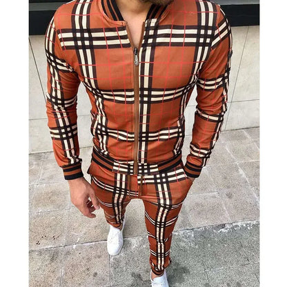 2-pce Checkered Sports Shirt & Jogging Clothes