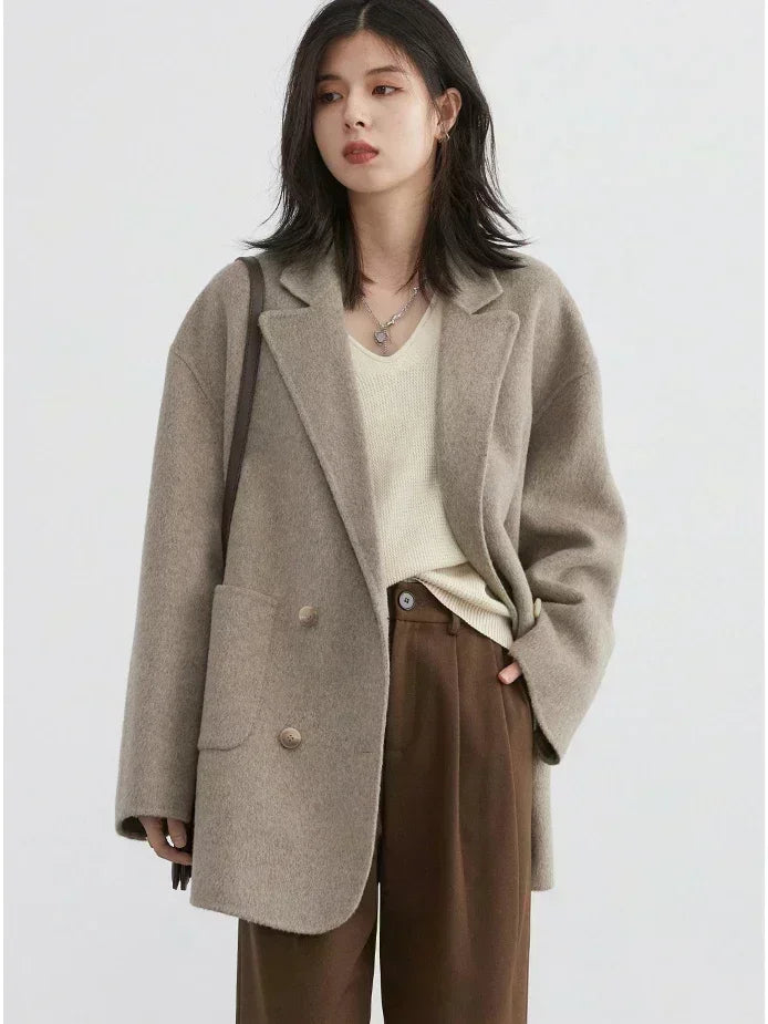 CHIC VEN Loose Double Breasted Retro Double-sided Jacket