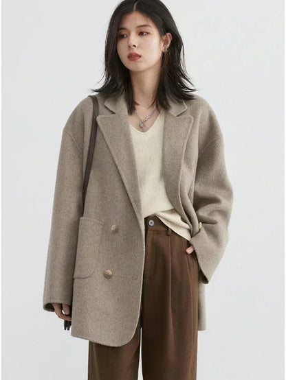 CHIC VEN Loose Double Breasted Retro Double-sided Jacket