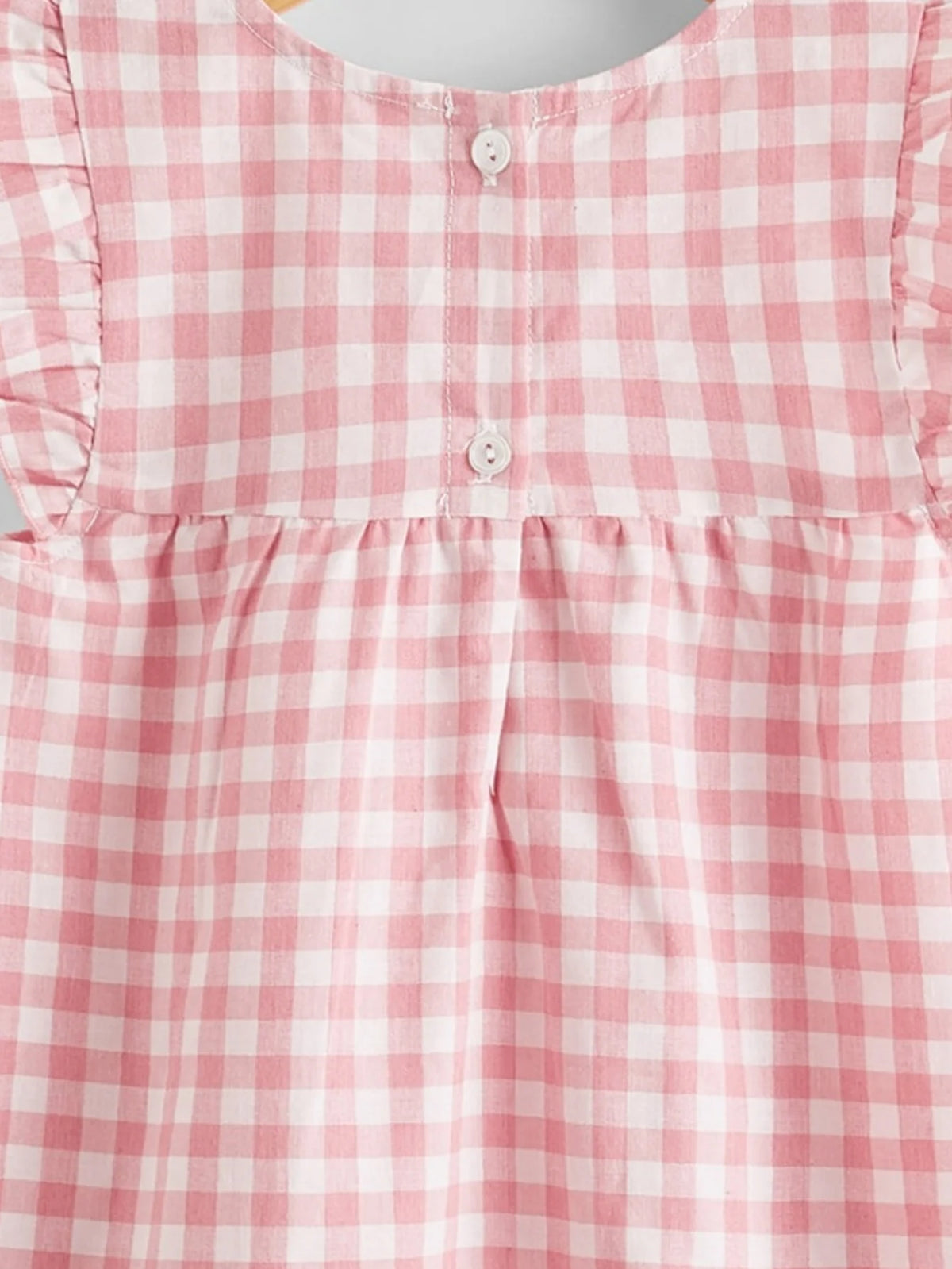 Girls Pink Plaid Plissé Dress with Floral Lace
