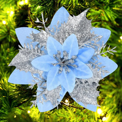 Glitter Artificial Christmas Flowers Set