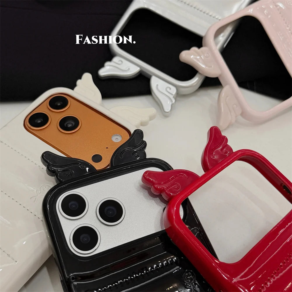Cute 3D Wing & Devil Horns Puffer Leather Phone Case