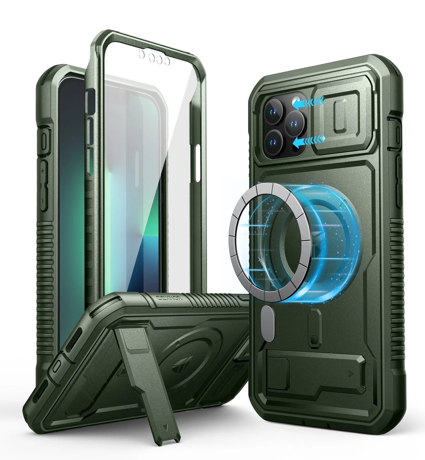 Heavy-Duty Rugged Armor Case with Kickstand & Camera Cover for iPhone