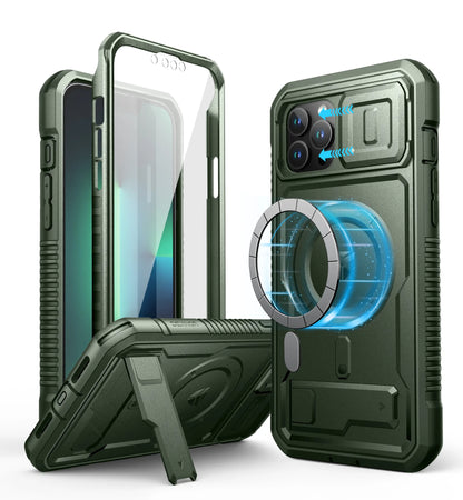 Heavy-Duty Rugged Armor Case with Kickstand & Camera Cover for iPhone
