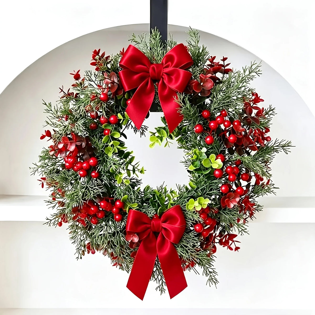 Artificial Red Berry Christmas Wreath with Bow