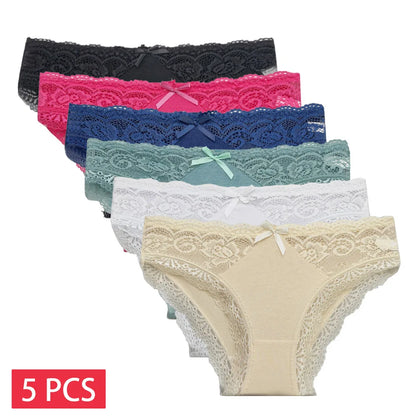 Women's 5-Pack Lace Trim Cotton Seamless Briefs Underwear