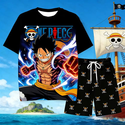 Anime One Piece Luffy 3D Print T-Shirt & Shorts Set