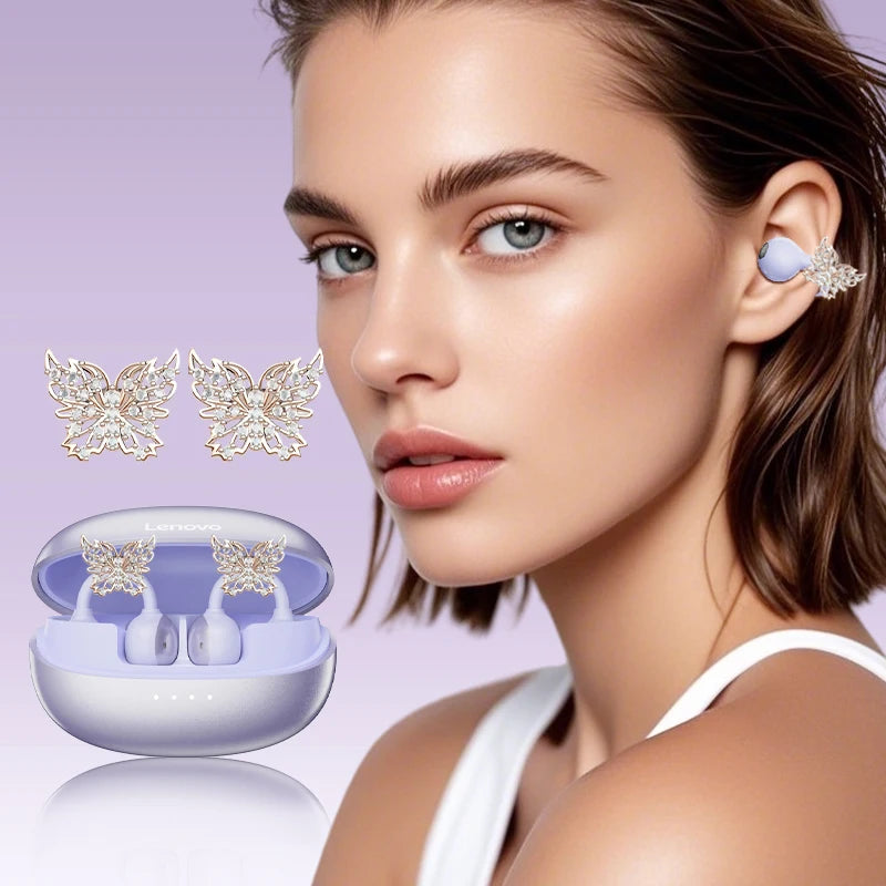 Lenovo LK6 Wireless Bluetooth 5.4 Clip-On Earphones with HD Audio & Noise Reduction