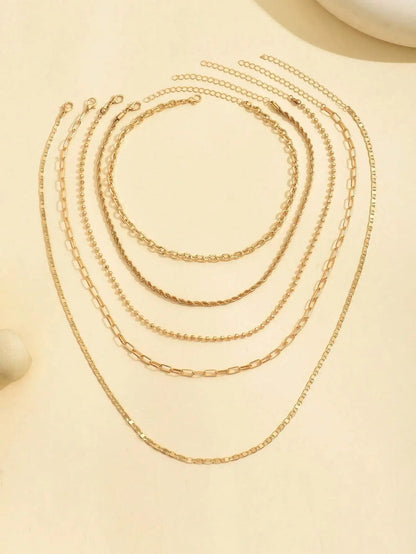 5pcs Simple Braided Bead Chain Necklaces