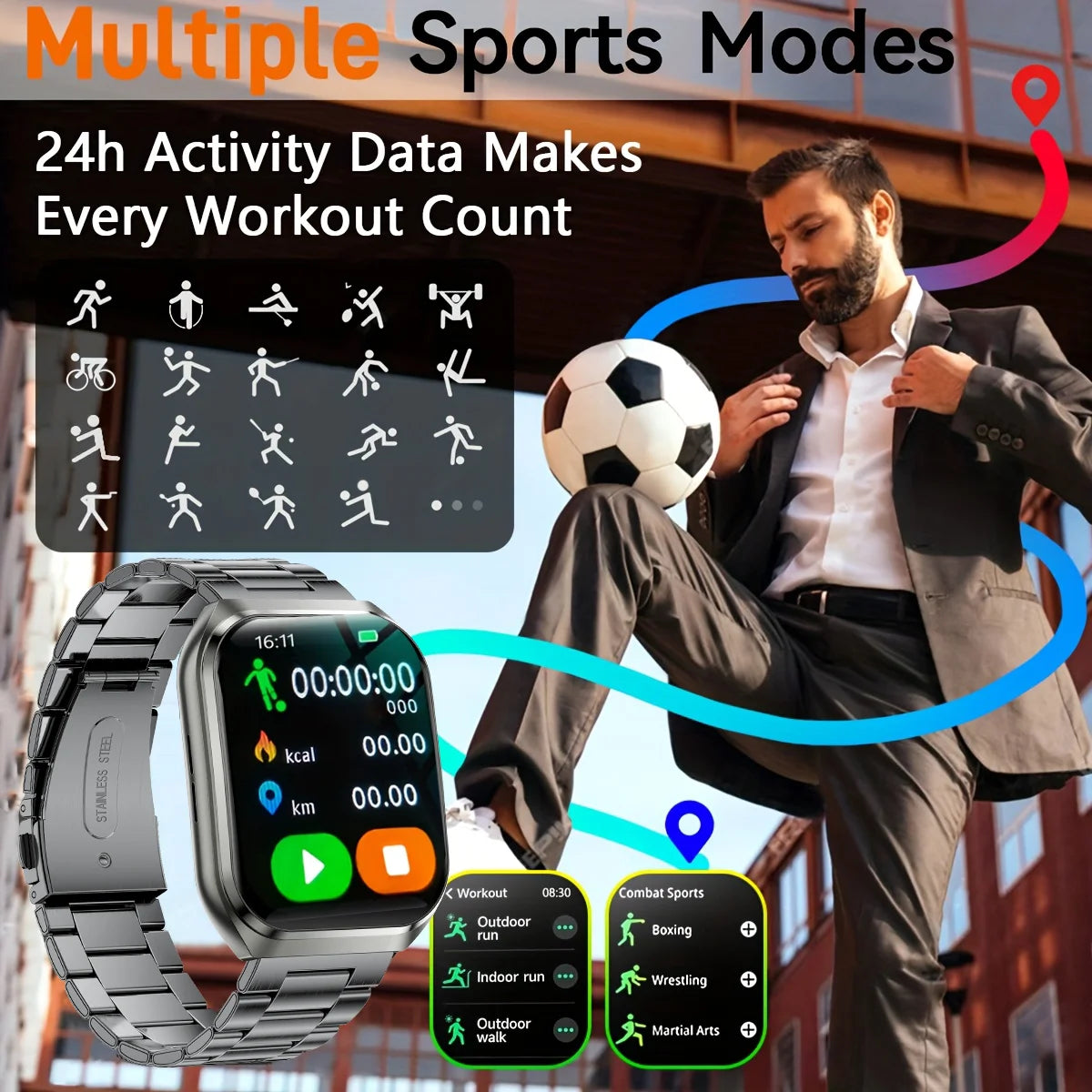 Men's Outdoor Rugged Smartwatch with 1000mAh Battery (IP68 Waterproof)
