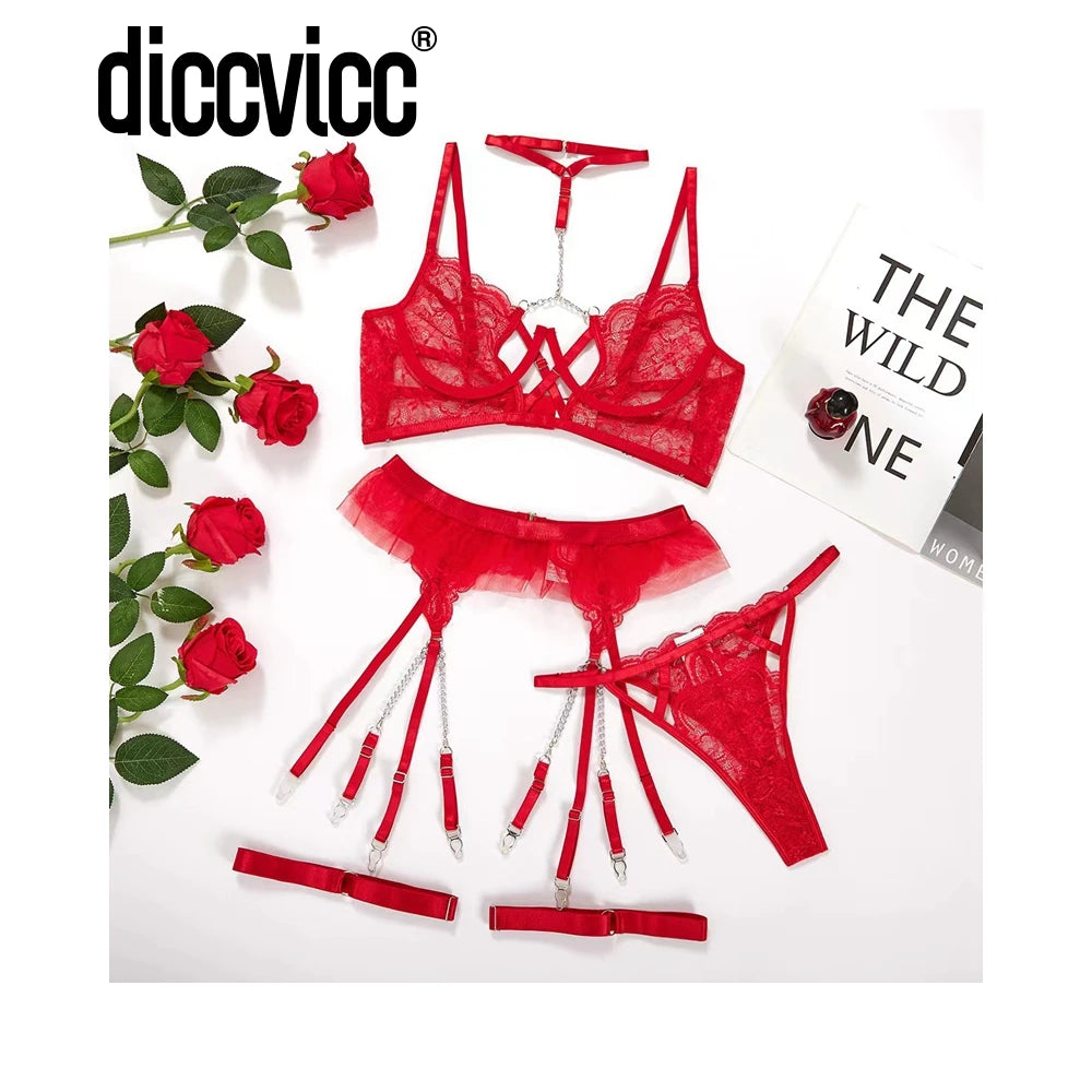 Women's Floral Embroidered Lace 3-Piece Lingerie Set