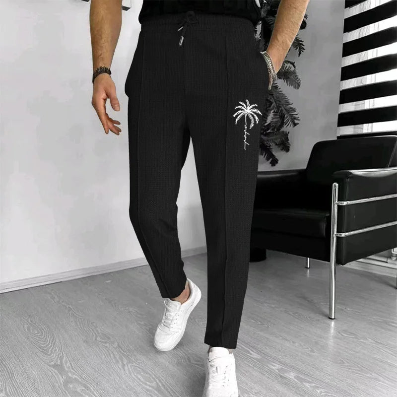 Men's Slim Fit Waffle Knit Athletic Jogger Pants with Pockets