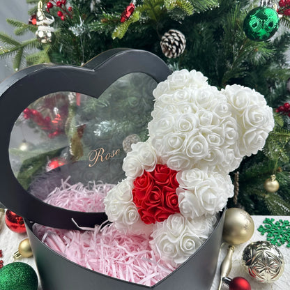 25cm Artificial Teddy Rose Flower Bear with Box