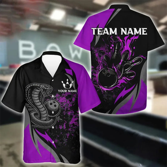 Men's Custom Name Blue Flame Bowling Polo Shirt