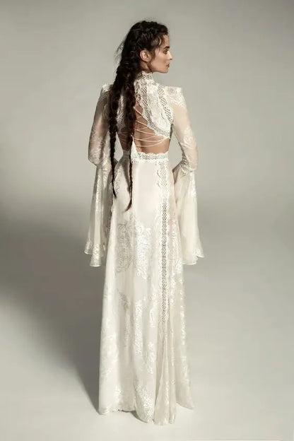 Women's Elegant High-Neck Lace Mermaid Wedding Dress