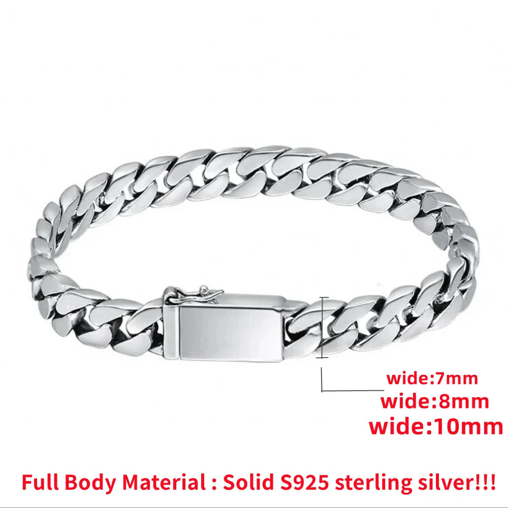 8mm Solid S925 Sterling Silver Chain Bracelet