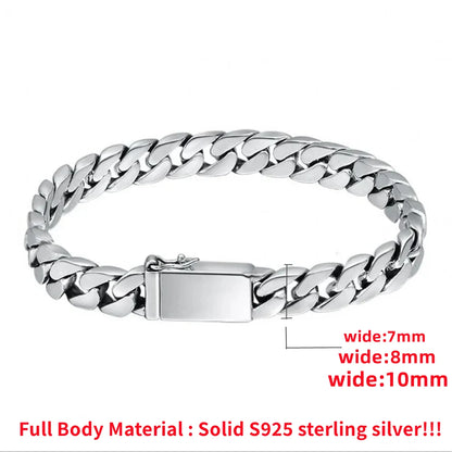 8mm Solid S925 Sterling Silver Chain Bracelet