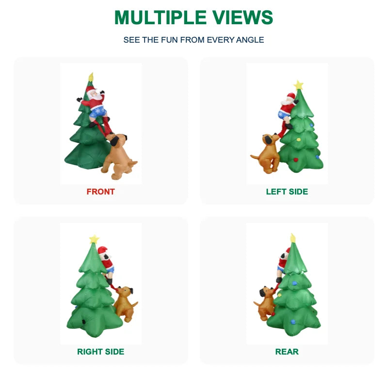 6FT Christmas Inflatable Dog Chasing Santa Climbing Tree
