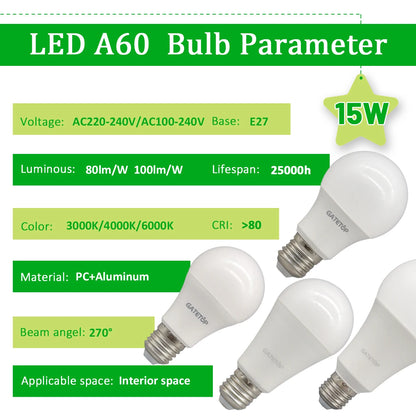 High-Efficiency Energy Saving LED Light Bulb – E27/B22 Base (15W / 3000K–6000K)