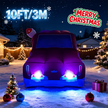 10FT Christmas Inflatable Red Car with Santa - Outdoor Yard Decor