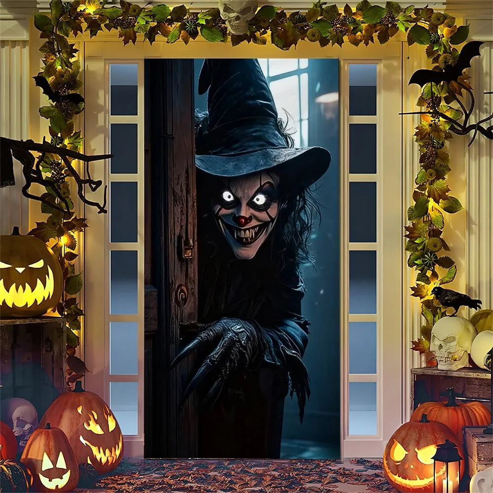 Spooky Ghostly Clown Door Curtain Backdrop