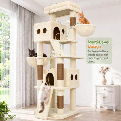 Globlazer 70" Multi-Level Cat Tree Tower with Sisal Scratching Posts, Condos & Hammocks