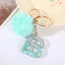 Letter Key Pendant With Green Fluffy Pompom