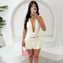Waist Cake Short Skirt and Sleeveless Drop Collar Top Two Piece Set
