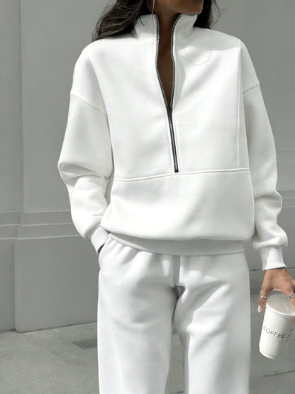 Women's Half-Zip Sweatshirt & Elastic Waist Tracksuit 2-Piece Set