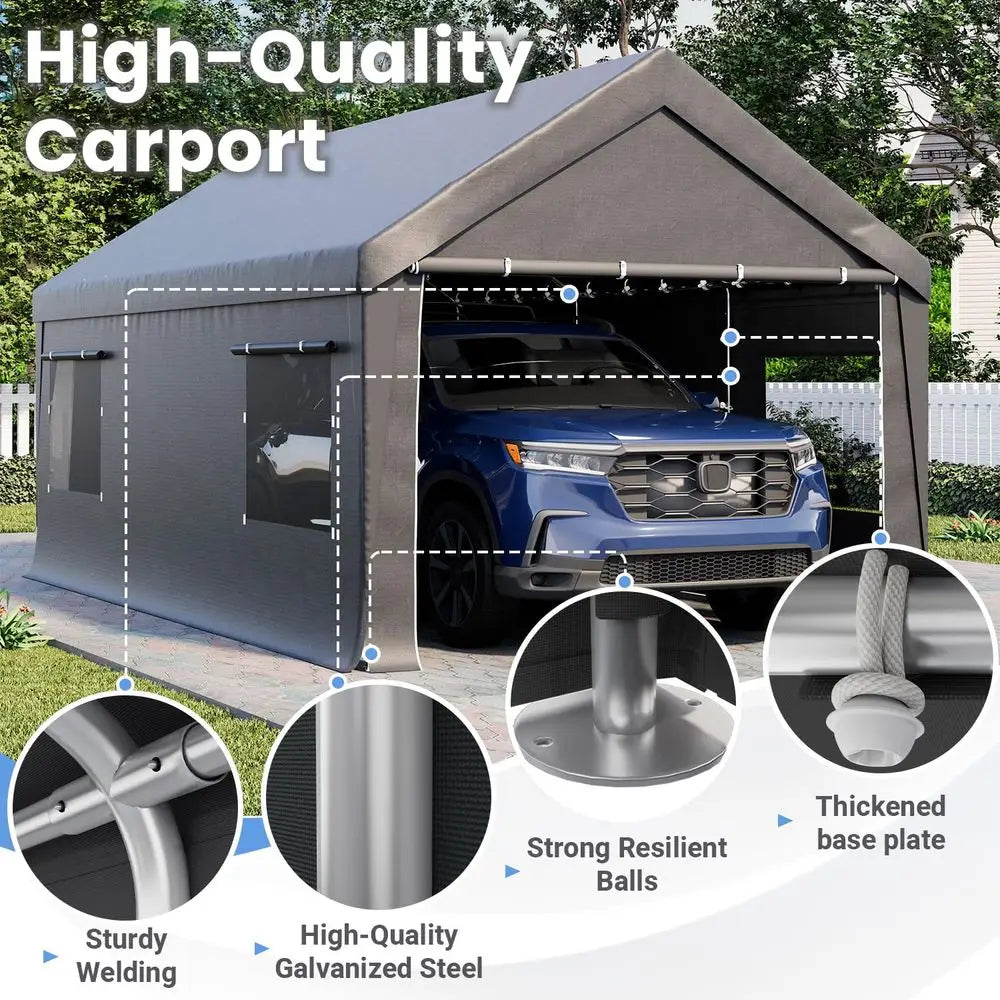 10x20FT Heavy Duty Carport Canopy with Removable Sidewalls, Roll Up Windows